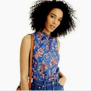 J. Crew Liberty Fabric Bella Flora Ruffled Neck Sleeveless Top Women's Small EUC